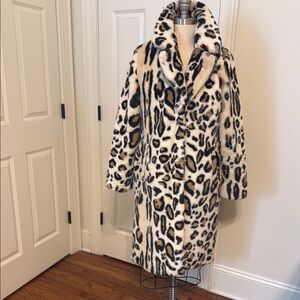 Plush leopard midi coat